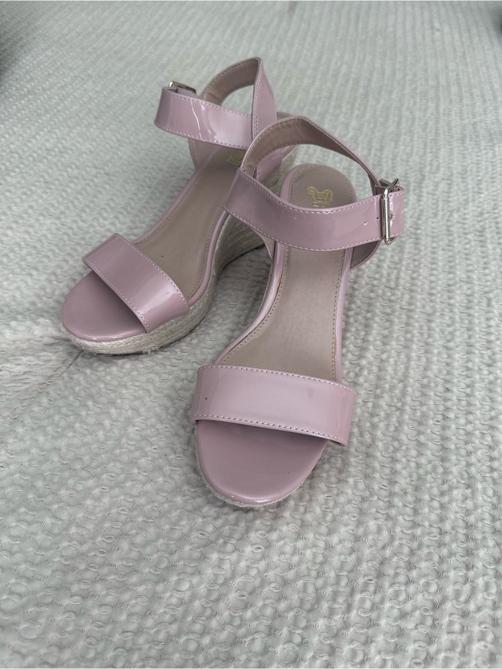 Brash Pink Patent Espadrille Wedges with Ankle Strap